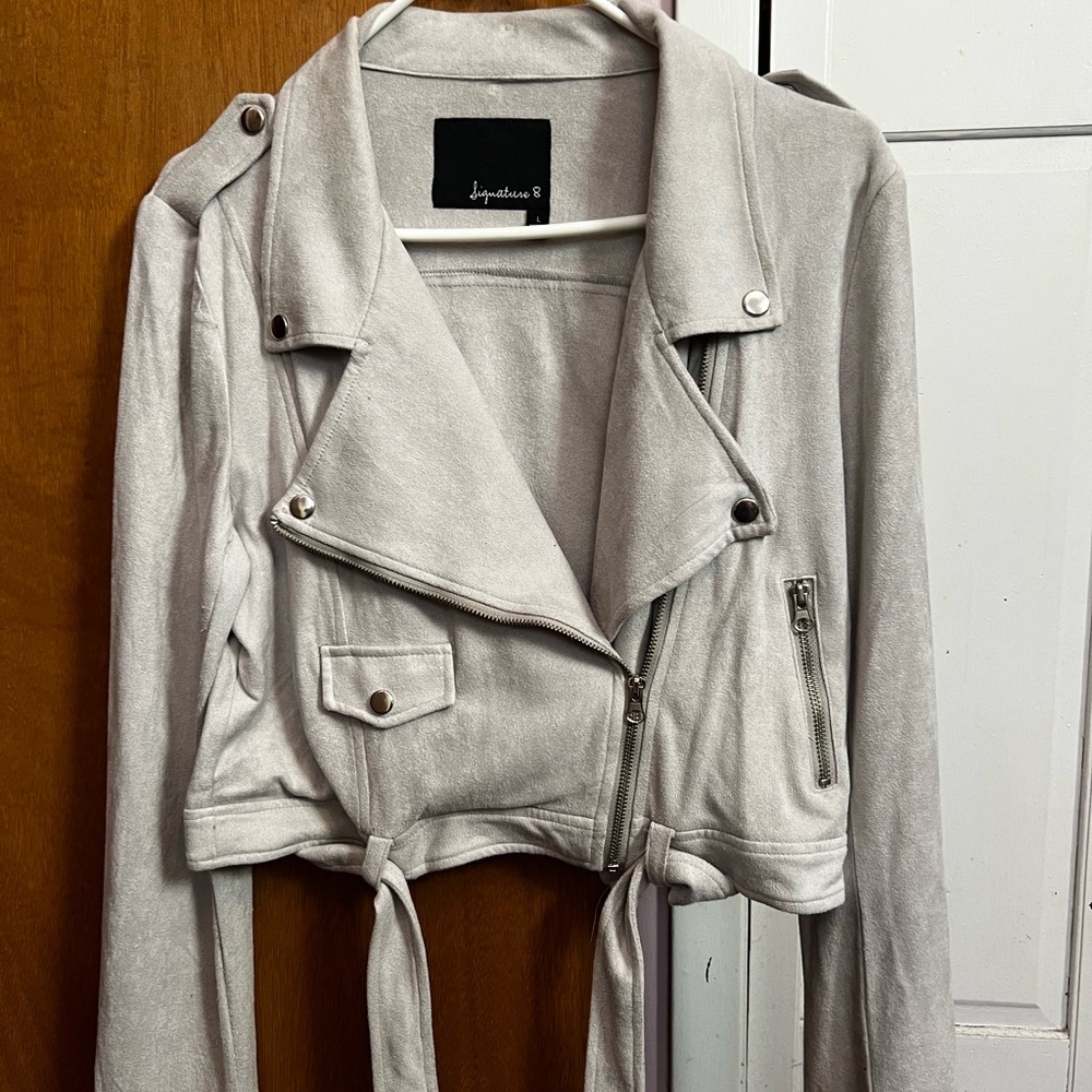 Motorcycle jacket. Brushed cotton. Light blue.